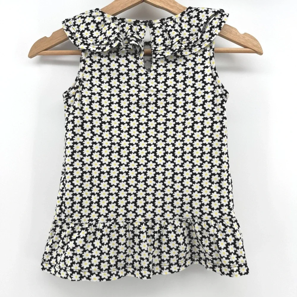Gymboree Daisy Floral Top Girls Size 7 Black White Yellow Ruffle Peplum‎ Bow